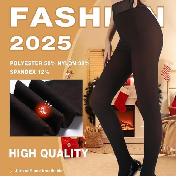 Fleece Lined Tights Women Fake Translucent Winter Warm Thick Pantyhose - Picture 1 of 7